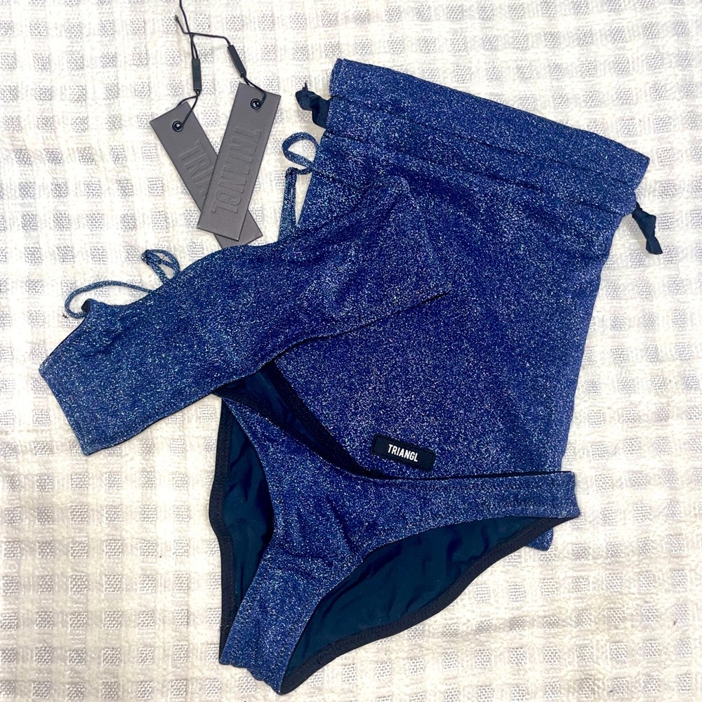 TRIANGL Navy Blue Sparkly Swimsuit Set With Bag